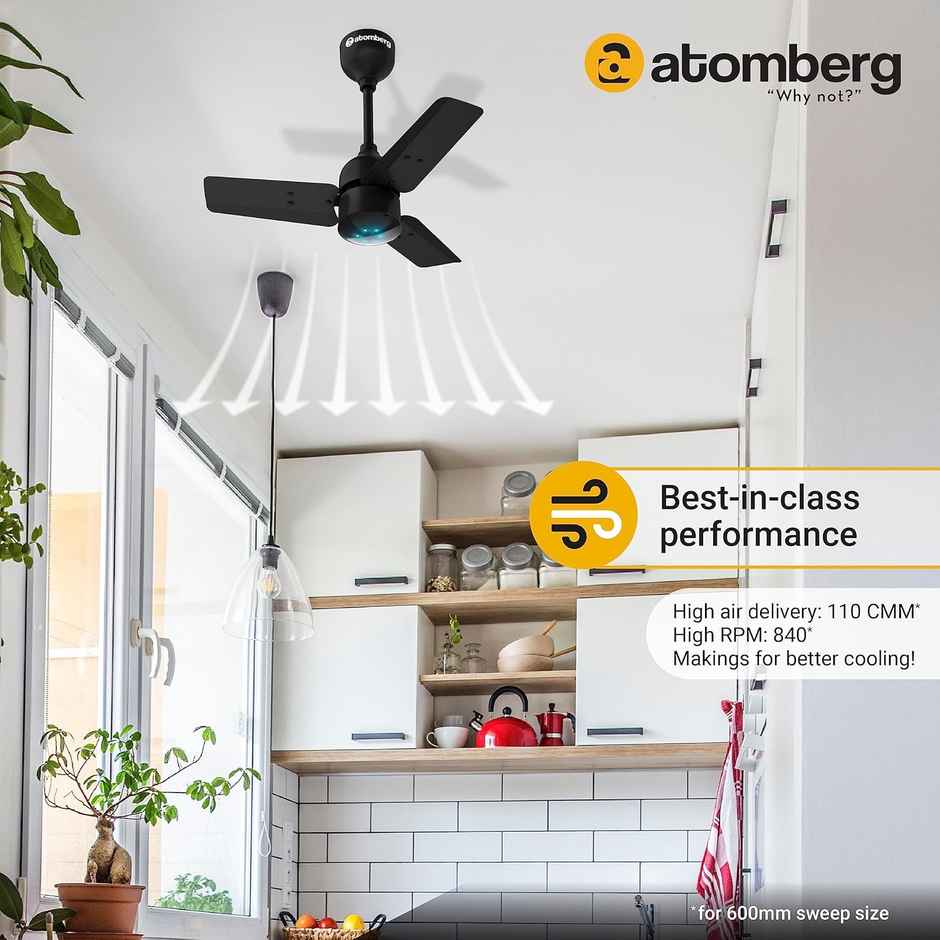 Atomberg Renesa Halo Smart BLDC Ceiling Fan,600mm,IoT & Remote Control,5 star,Midnight Black