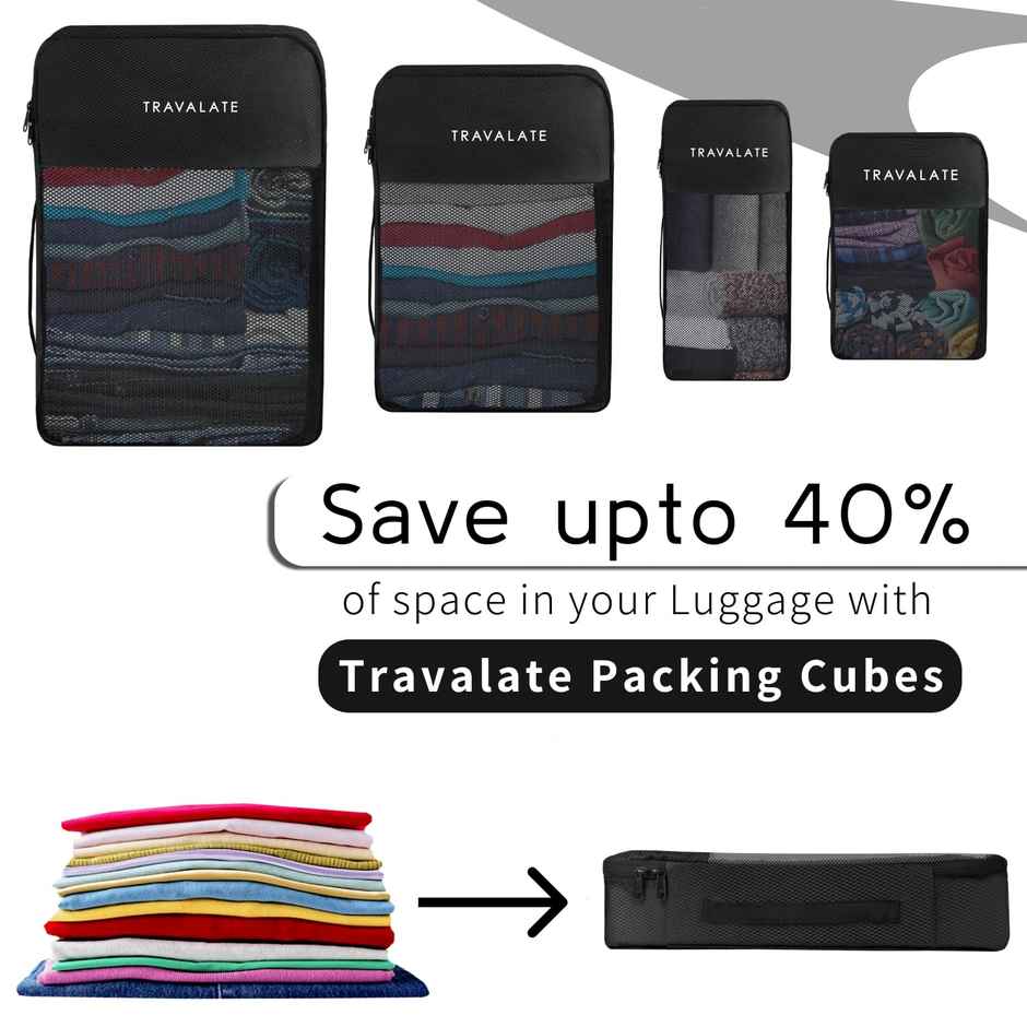 TRAVALATE Polyester 4 Various Sizes Travel Luggage Packing Cubes | Black