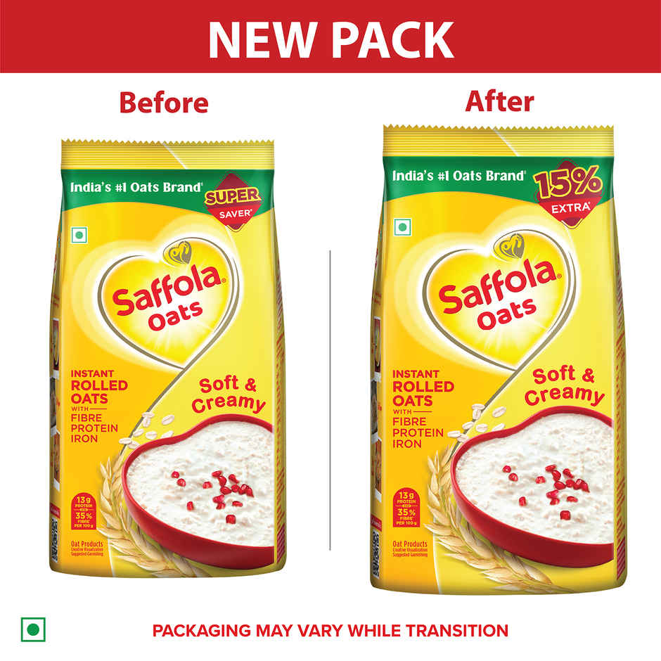 Saffola Oats, Instant Rolled Oats, Soft & Creamy Oats, Power of Protein, Iron & Fibre