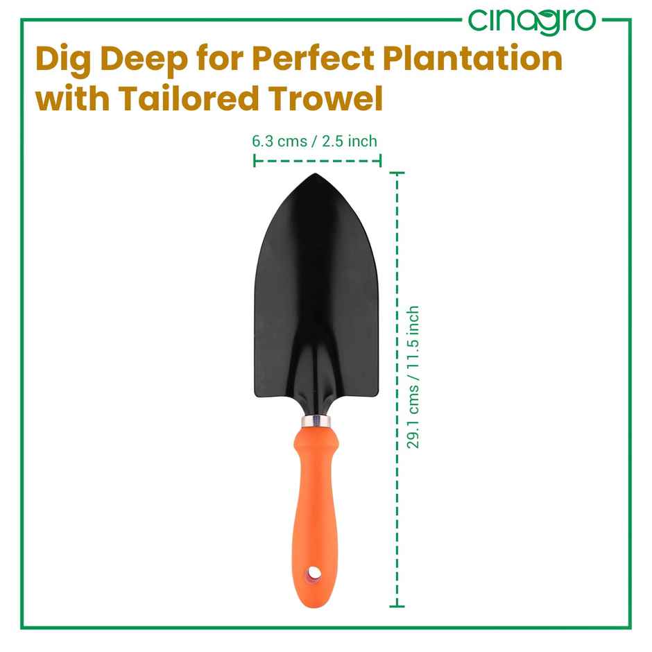 Cinagro Hand Trowel - Garden Digging Tool | Orange Handle, Black Blade