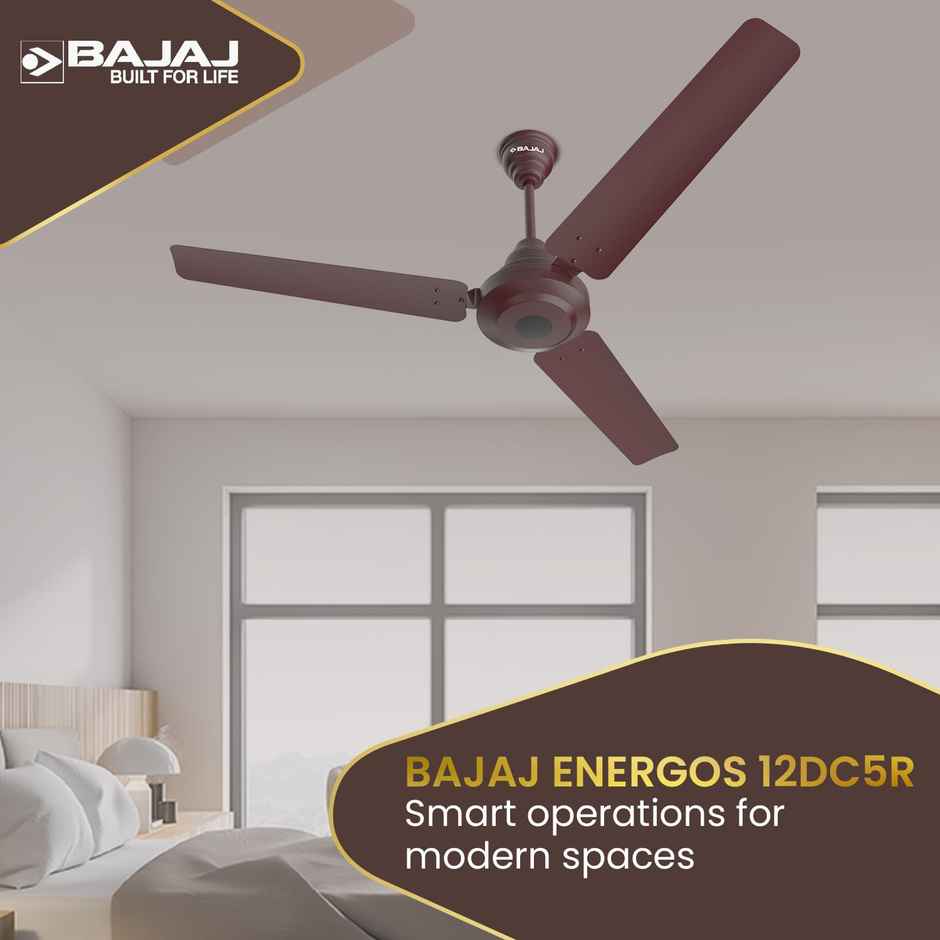 Bajaj Energos 12DC5R Silent BLDC Ceiling Fan, 1200mm, Remote Control, 5-Stars Rated, Red