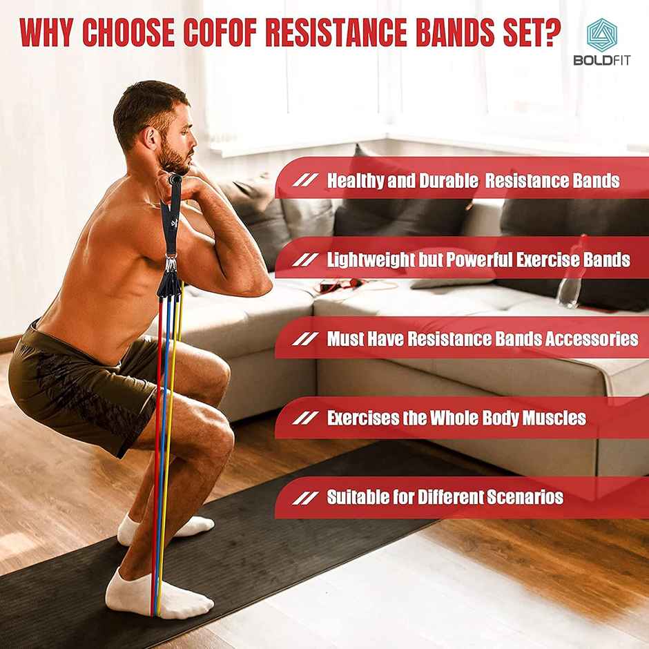 Boldfit Resistance Tube 11 Pc - Complete 11-Piece Resistance Tube Set For Full-Body Training