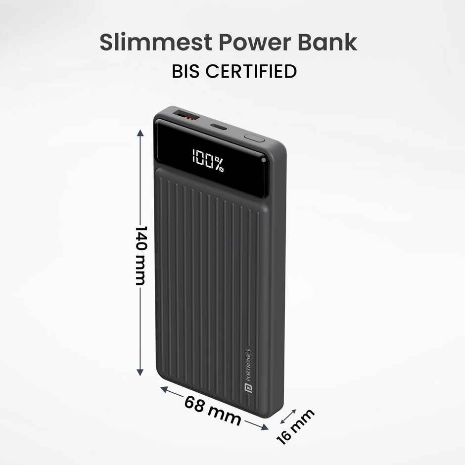 Portronics Luxcell B 10K 10000 mAh 22.5W Fast charging Power Bank, Ultra Slim Power Bank (Black)