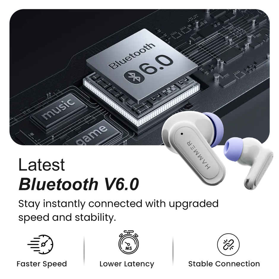 Hammer Airflow Neo TWS Earbuds | 80H Playtime | 13 mm Driver | Gaming Mode | Grey