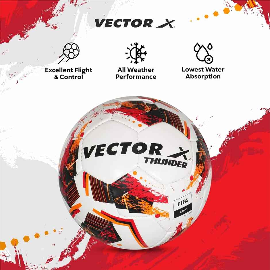 Vector X Thunder FIFA Basic Football | White Red | Size - 5