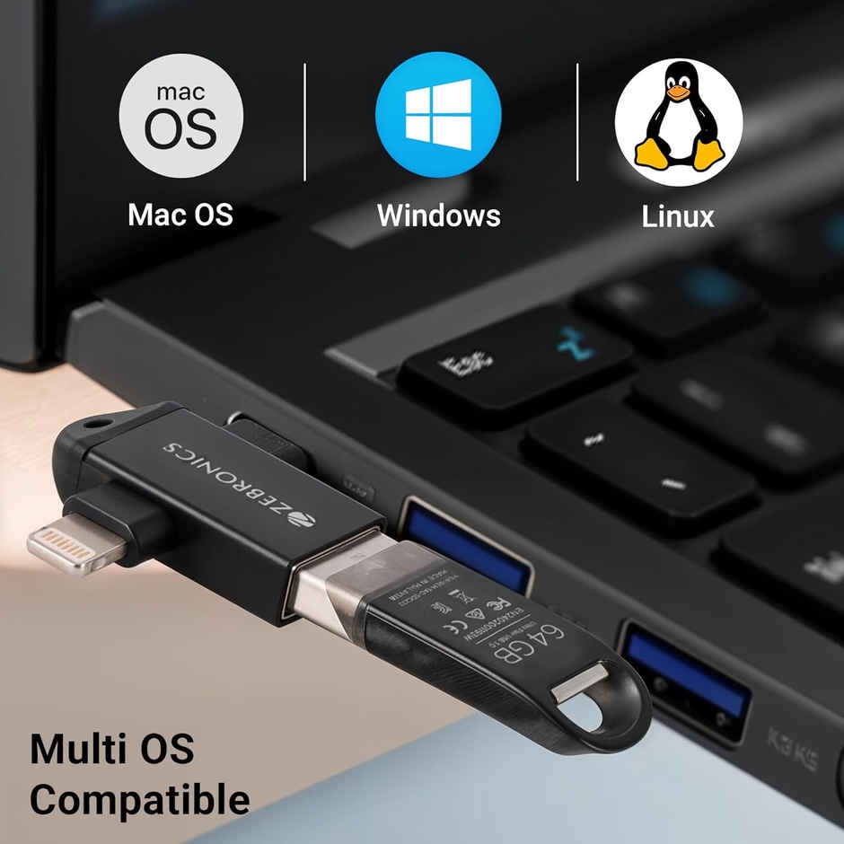 Zebronics OTG2, 2 in 1 Lightning, Type C - USB Converter, Backward Compatible, Speed Upto 5 Gbps