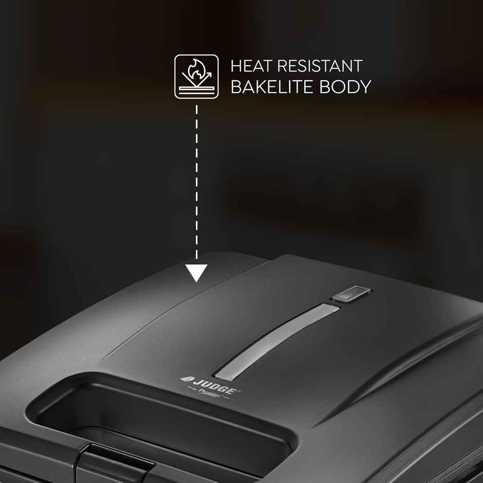 Judge By Prestige Sandwich Maker 04, 800 Watts, Non-Stick Heating Plates, 1 Year Warranty, Black