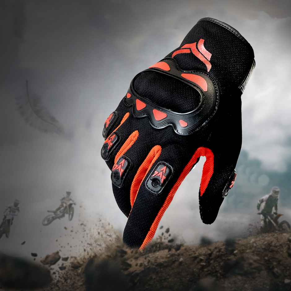 Xtrim Biking Gloves For Men | Full-Finger Length Motorcycle Gloves | S | Black-Red