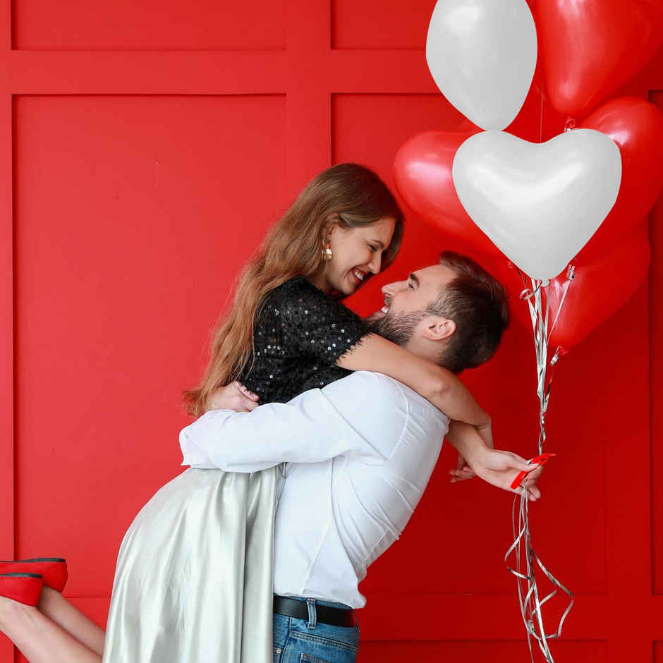 Red and White Heart Balloons for Decoration | Party Propz
