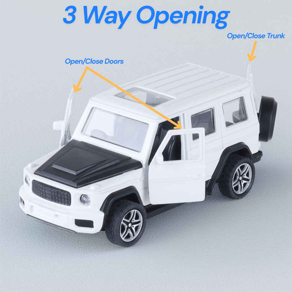 Race n Roll Premium Die-Cast Car | 3-Way Opening | Pull-Back Action | G Wag White
