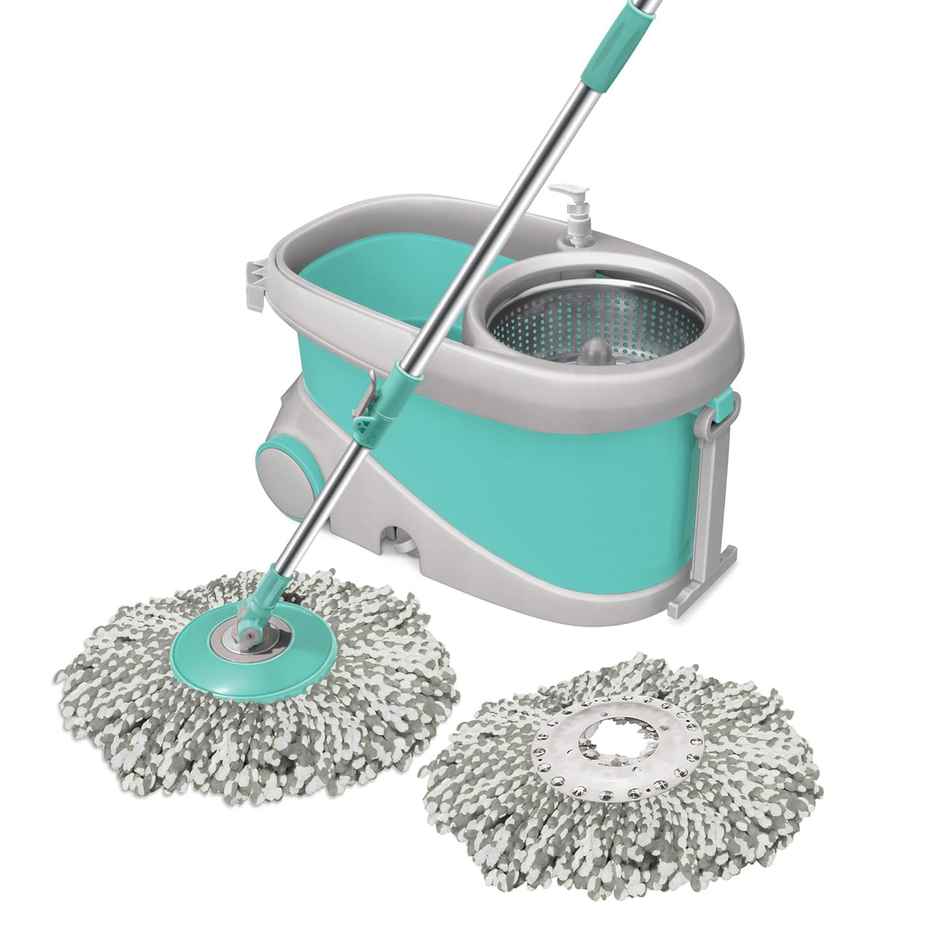 Spotzero By Milton Prime Mop With Big Wheels And Stainless Steel Wringer, (Aqua Green, 2 Refills)
