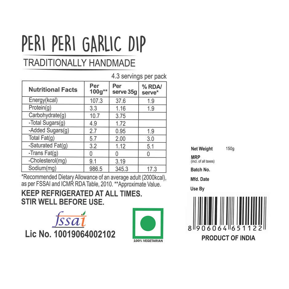Wingreens Farms Peri Peri Garlic Dip | Peri Peri Dip