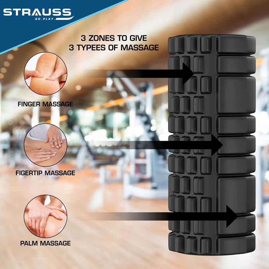 Strauss Deep Tissue Massage Foam Roller, 33 cm, (Black)
