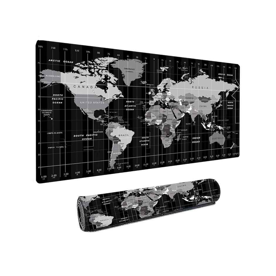 Dyazo World Map Extended Desk Mat - Anti-Slip | Water Resistant - 800 x 300mm - Black