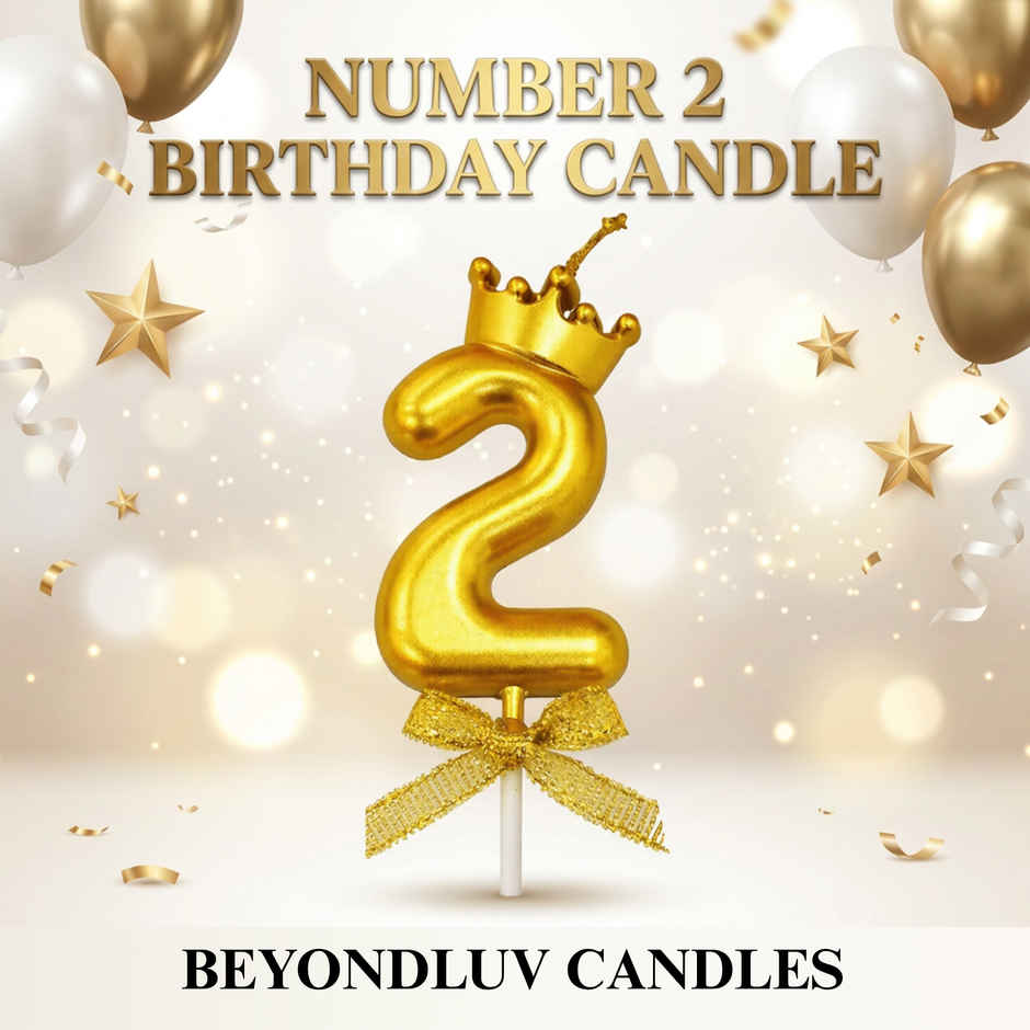 BeyondLuv Candles for Kids Birthday Party 2 Number Golden Candle With Crown