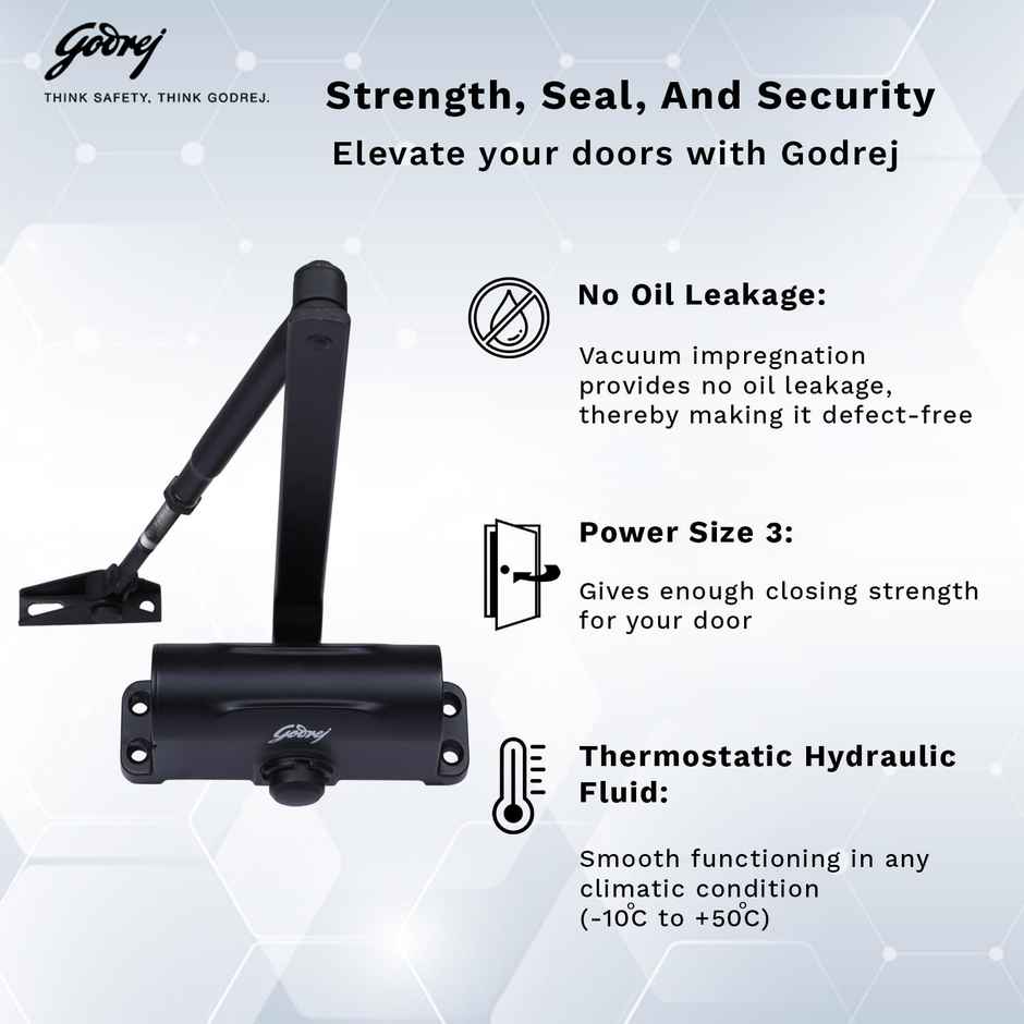 Godrej Hercules Door Closer | Wooden, Aluminum & Metal Doors | 2-Speed | Matte Black Finish