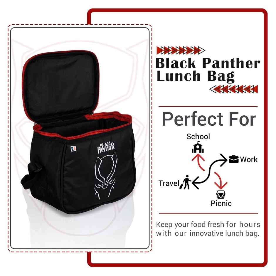 Kuber Industries Rexine Marvel Black Panther Lunch Bag for School with Handle|Black