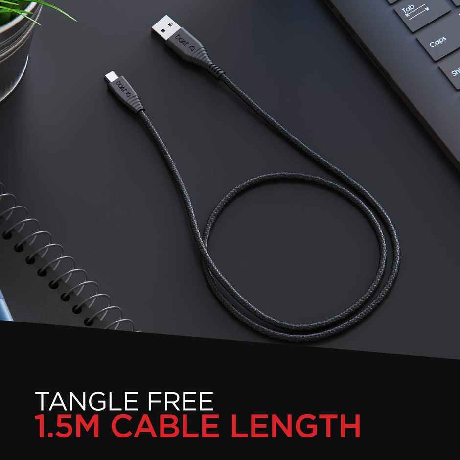 boAt Micro USB Cable 55, 150 cm (1.5 m) Length, 3A Fast Charging, 480mbps Data Transfer, Tangle Free, 10000+ Bends Lifespan, Braided Cable, Universal Compatibility with all Micro USB Devices - Black