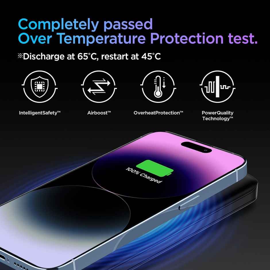 Spigen 5in1 10000 mAh Wireless Power Bank, USB-C Dual Charging Dock | Airpods and Smartwatches-Black