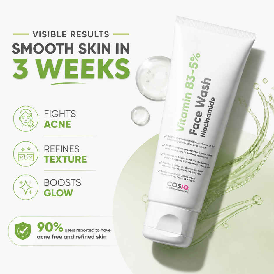 CosIQ 5% Niacinamide Daily Gentle Face Wash | Fades Dark Spots & Breakout | Dermatologically Tested