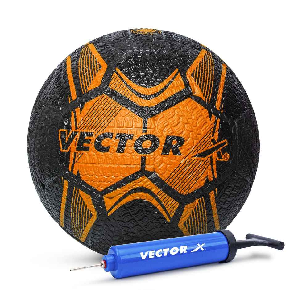 Vector X Street Soccer Rubberized Moulded Football | With Pump | Size 5 | Orange Black