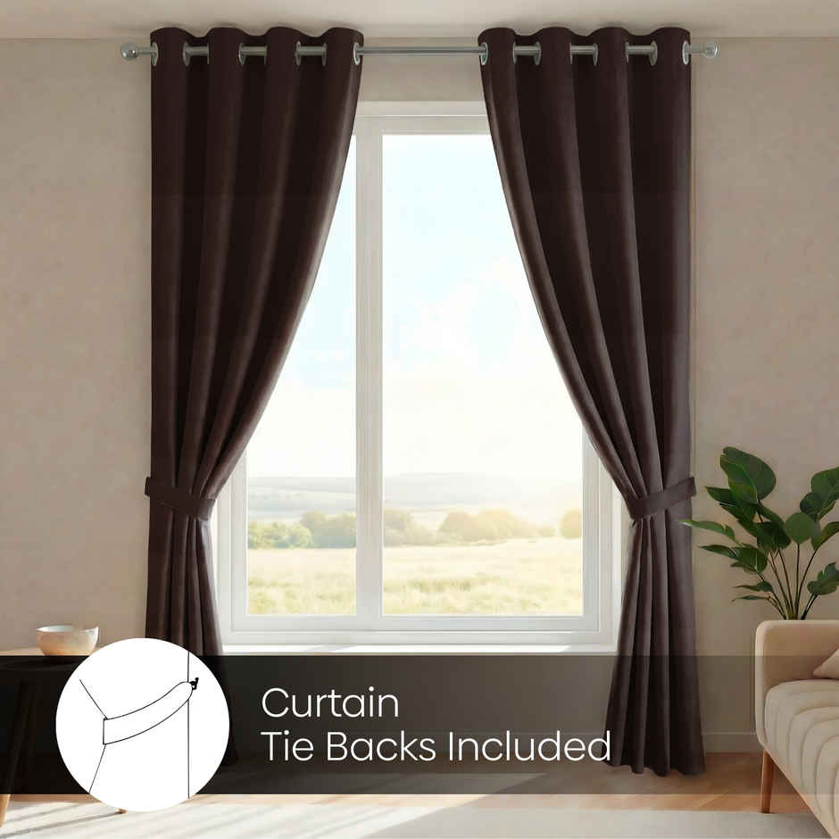 Haus & Kinder Polyester Blackout Solid Essential Drape Door Curtain Mocha