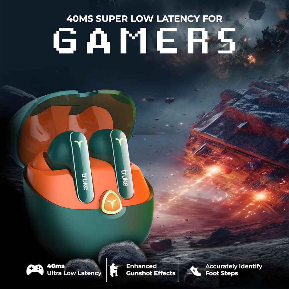 truke BTG Flex Truly Wireless Bluetooth Earbuds with Dual Pairing, 60H Battery- Alpine Green