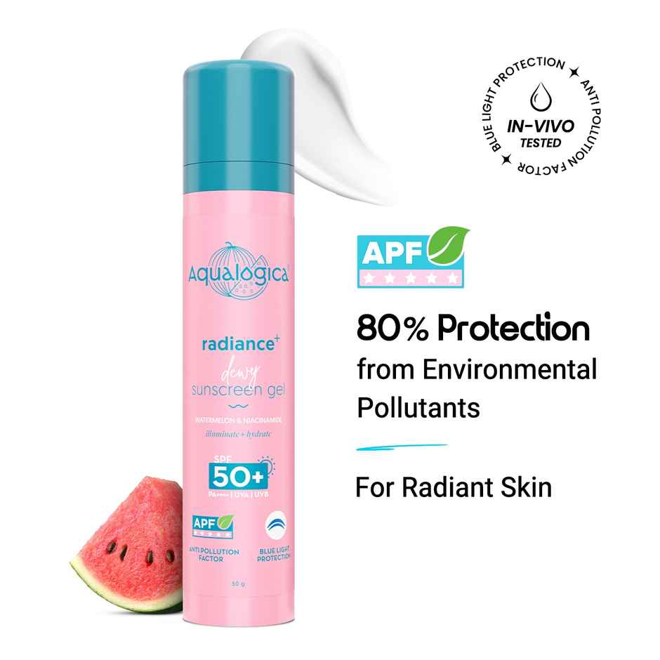 Aqualogica Radiance+ Dewy Lightweight Sunscreen Gel SPF 50+ PA+++ for Oily & Acne-Prone Skin