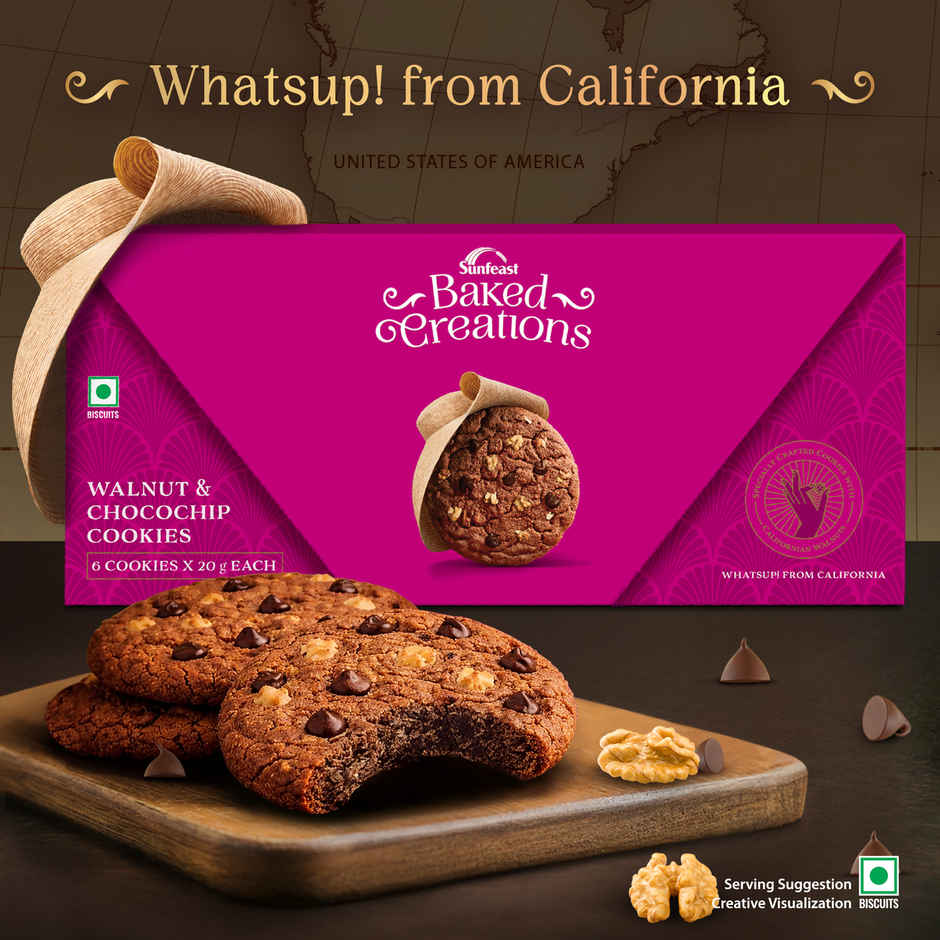 Walnut & Chocochip Cookies Crafted With Californian Walnuts By Sunfeast Baked Creations