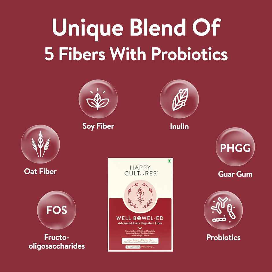 Happy Cultures Well Bowel-Ed | 5 Digestive Fibers + Probiotics |15pcs