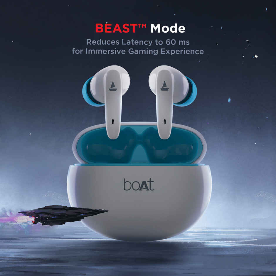boAt Airdopes 183 TWS Earbuds w/ ENx Tech, Beast Mode(Low Latency Upto 60ms) for Gaming(Lunar White)