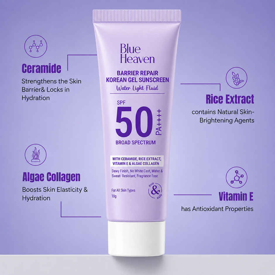 Blue Heaven Barrier Repair Korean Gel Sunscreen SPF50 PA ++++ Sun Cream for Men and Women