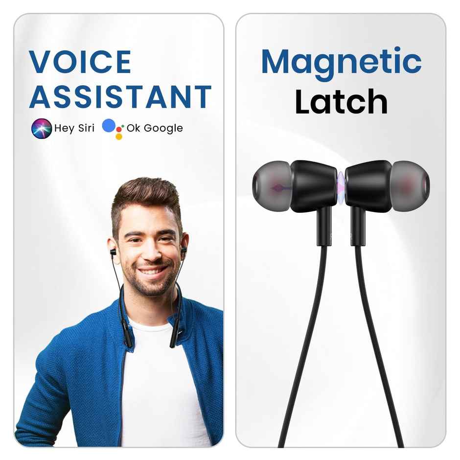 Portronics Harmonics Z10 in Ear Bluetooth Headphone with Mic, 35Hour Playtime,10mm Driver, Magnetic Earbuds, Voice Assistant, Bluetooth 5.3V, IPX4 Water/Sweat Resistance, Type C Fast Charging - Black