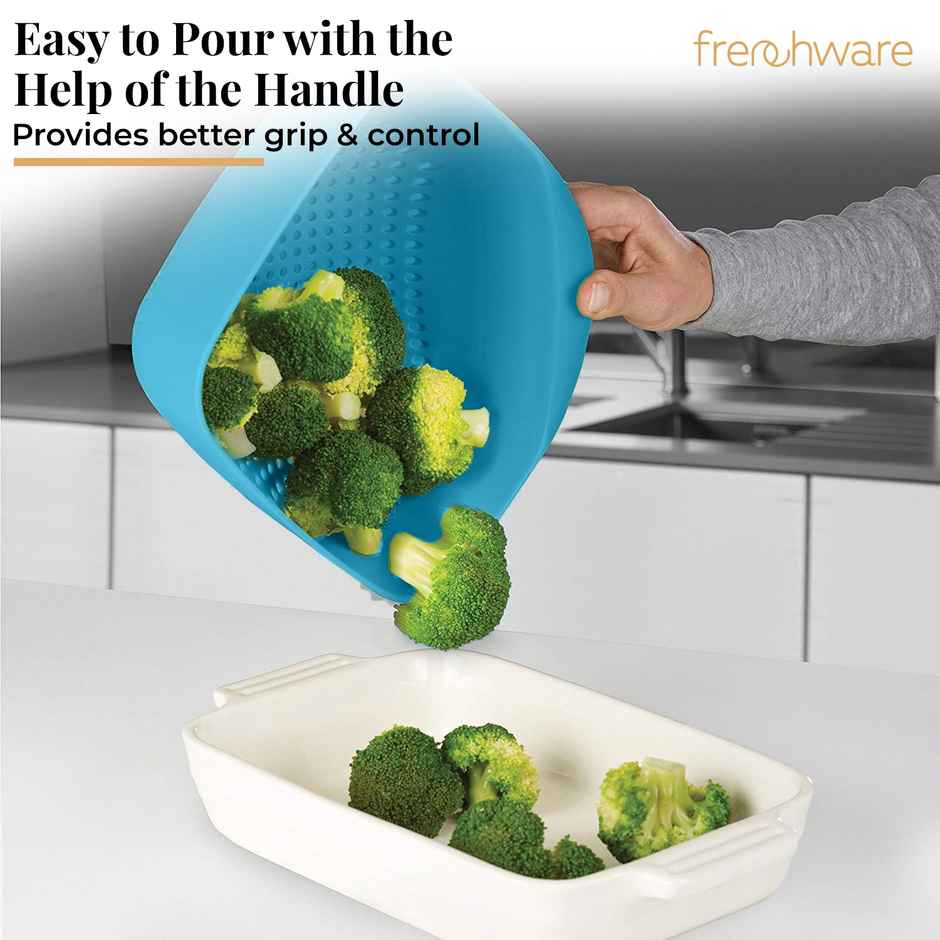 Frenchware Colander Bowl with Handle, Food-Grade Plastic, BPA-Free, Easy to Clean - Turquoise