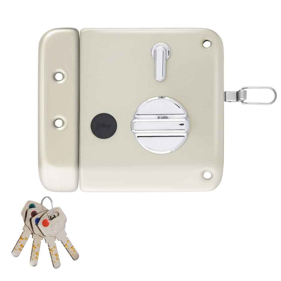 Godrej Rim Lock Tribolt Ultra XL+ 1Ck | Home Main Door | Satin Nickel Finish | 5-Year Warranty