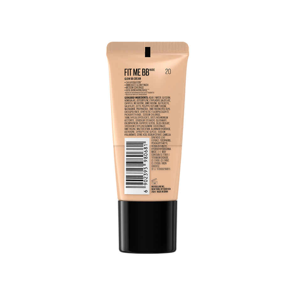 Maybelline Fit Me BB Nude Glow BB Cream, SPF 50 + 24H Hydration - 20