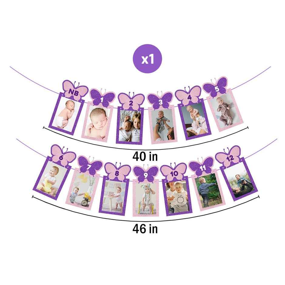12 Months Photo Banner For Birthday | Butterfly Theme | Party Propz