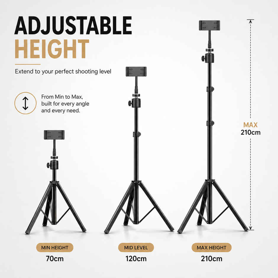Bestor 7 Feet Adjustable Tripod Stand with Mobile Holder for Cameras