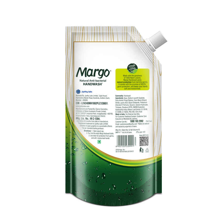 Margo Natural Anti-Bacterial Handwash for Soft, Hydrated hands - Refill Pack