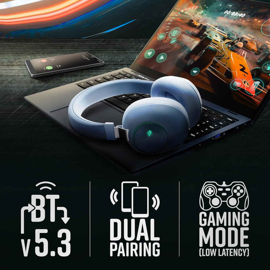 Zebronics Duke BT Headphone, 60h, Dual Pairing, Gaming Mode, ENC, LED, Deep Bass, Voice Asst(Blue)