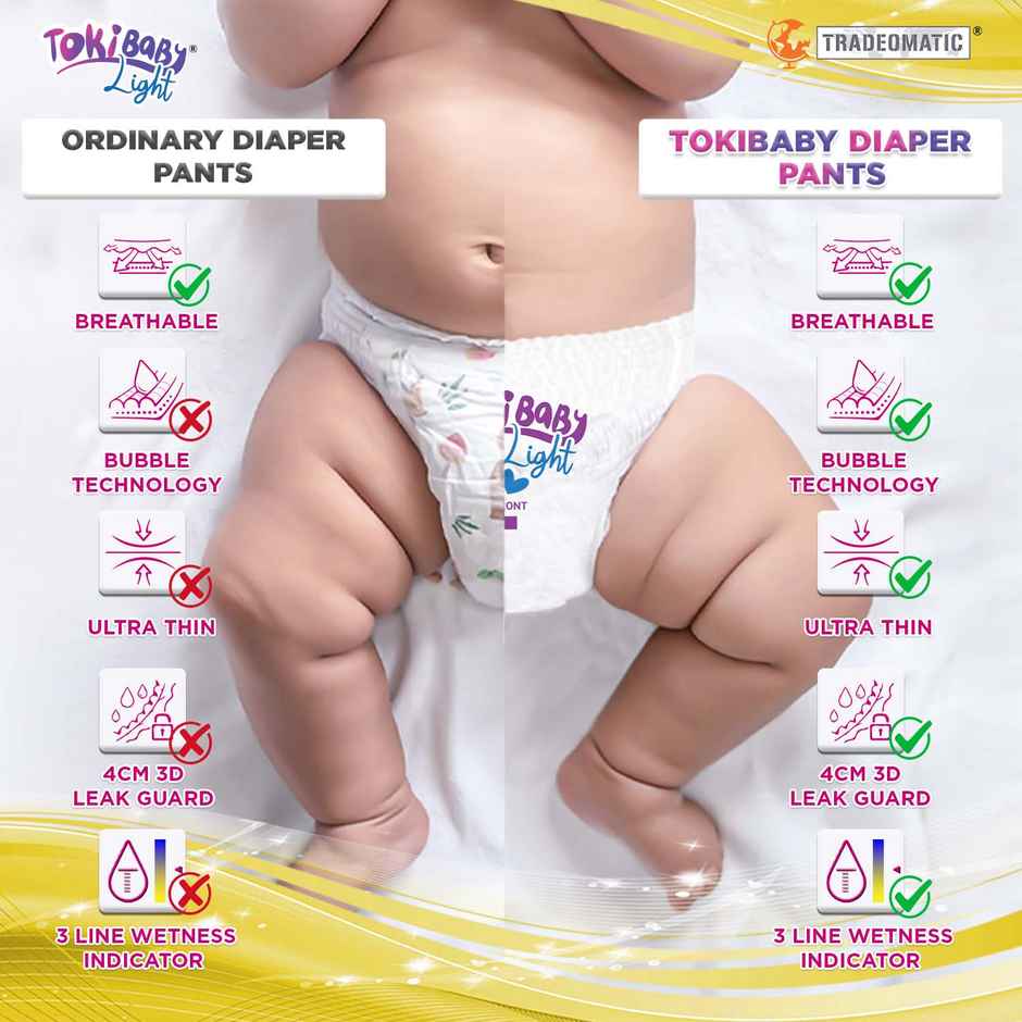 TokiBaby Light Ultra Thin Pull Up Baby Diaper Pants | Size XL |18 Months Above | Pack Of 38
