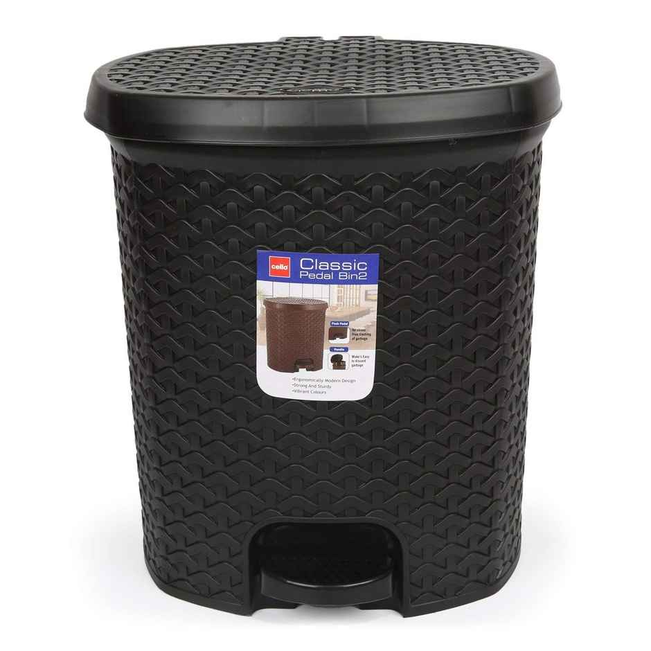 Cello Classic Plastic Pedal DustBin with Lid 6 Liters Brown Plastic Garbage Waste Pedal Bin Bucket