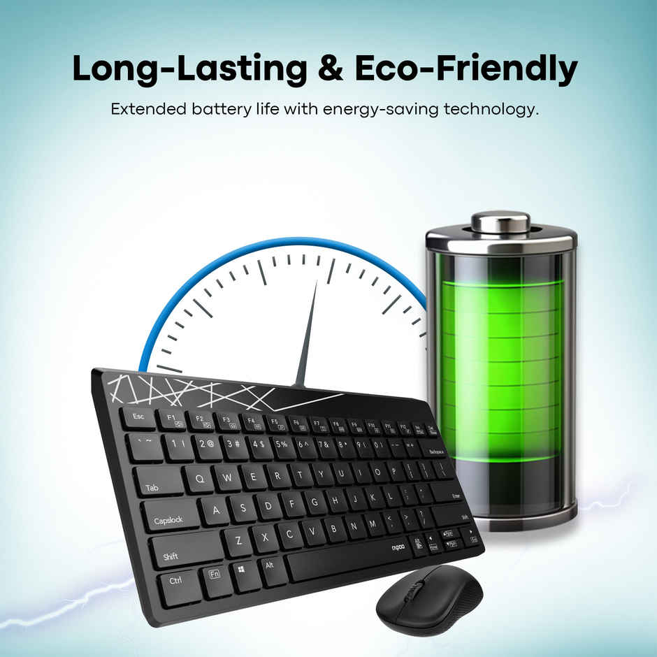 Rapoo 8000s Compact Wireless Keyboard and Mouse Combo | 30 ft Range | Made for Windows and Mac