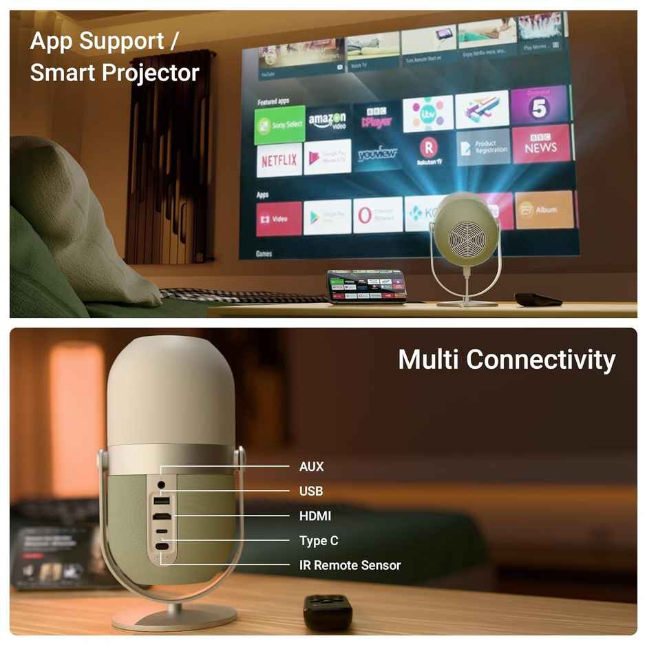 Zebronics Pixaplay 54, Smart Led Projector, 3800 Lumens, 140 Inch Screen Size, Miracast