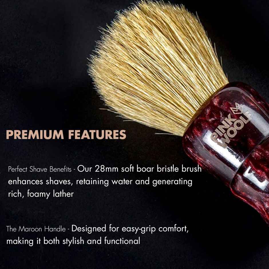 Pink Woolf Hand Crafted Soft Boar Shaving Brush | Gloss Resin Maroon Handle