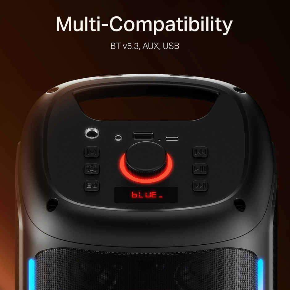 boAt PartyPal 30 w/ 25W Signature Sound | RGB LEDs | Wired Mic for Karaoke | Premium Black