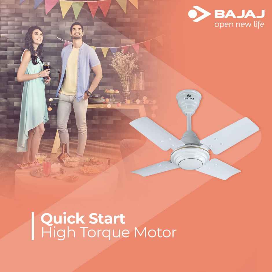 Bajaj Maxima Ceiling Fan, 600mm,High Speed,Double Ball Bearing,Quick-start High Torque Motor, White