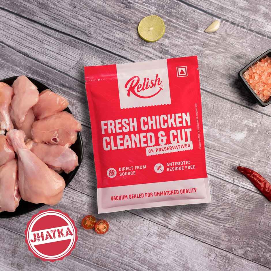 Relish Jhatka Chicken Curry Cut Without Skin | Energy - 190 kcal | Protein - 24g / 100 g