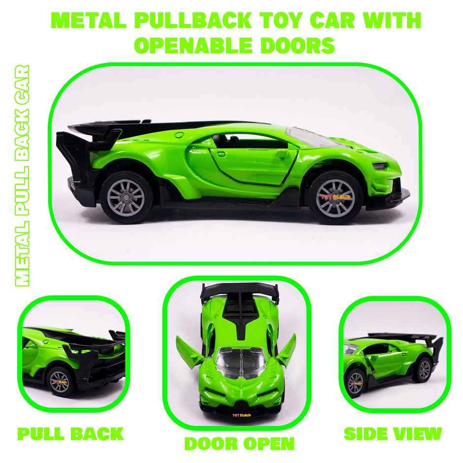 Toy Cloud Bugatti Die Cast Metal Car With Opening Door & Pull Back Action 1-32 Scale Mini Super Car