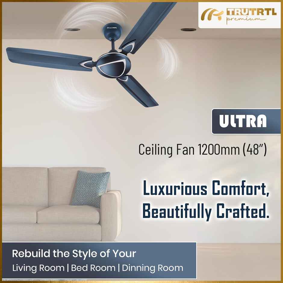 truTRTL Premium Ultra Ceiling Fan, 1200mm/48 inch, High-Speed, Energy Saving, Metallic Blue
